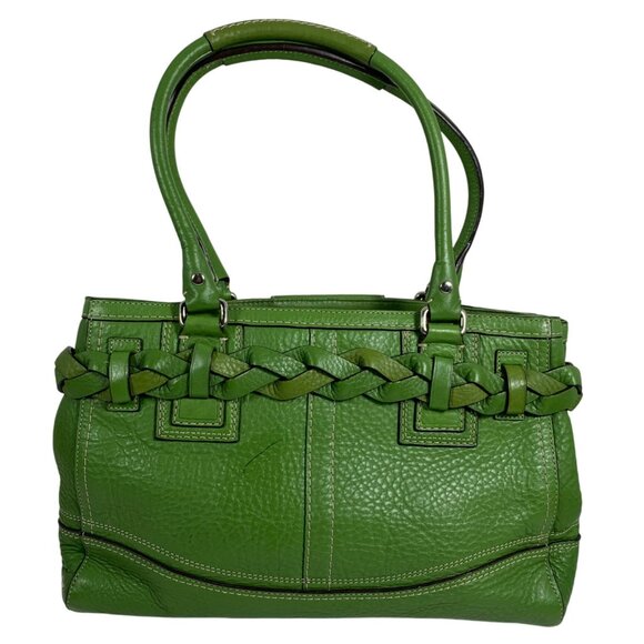 COACH Hamilton F13084 Green Leather Braided Belt Zip Top Shoulder Bag + Tag/Fob - Picture 5 of 13